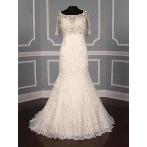 ALLURE BRIDALS C341 Ivory Silver Beading Lace Trumpet Short Sleeve Wedding Dress - Picture 1 of 12